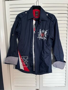 Men's Navy Crest Button-Up Shirt